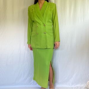 Russell Scott Vintage 80s Lime Green Skirt Suit